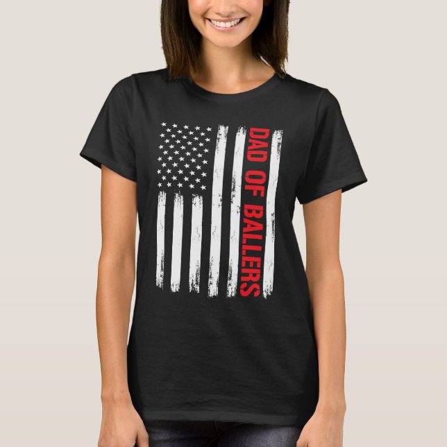 Dad Ballers American Flag Volleyball Softball Team T-Shirt (Front)