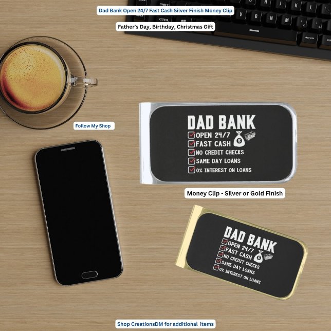 Dad Bank Open 24/7 Fast Cash Silver Finish Money Clip (Creator Uploaded)