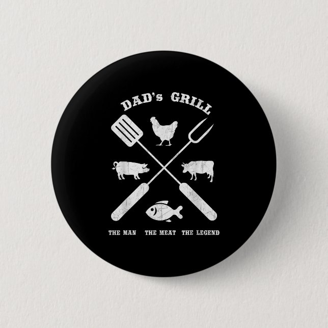 Dad Barbecue Grill The Man Meat Legend Funny Grill Button (Front)