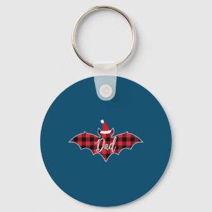 Dad Bat Christmas Papa Pajama Red Plaid Buffalo Keychain