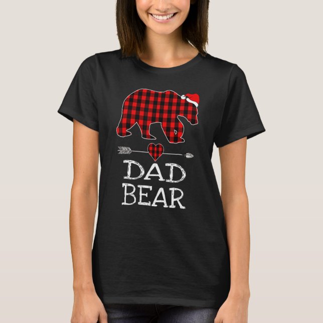 Dad Bear Buffalo Plaid Santa Arrow Christmas Famil T-Shirt (Front)