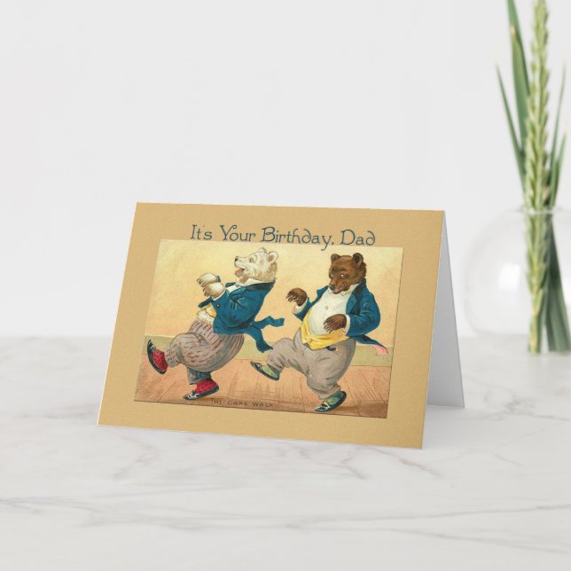 dad birthday  dancing bears vintage card (Front)