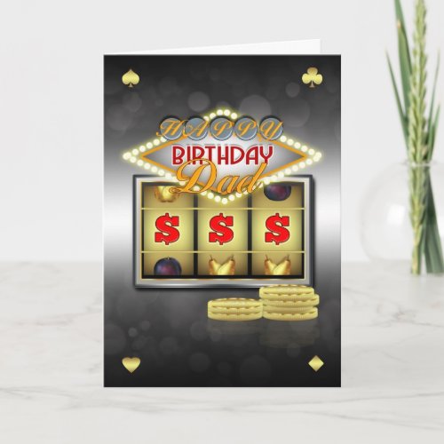 Dad Birthday Greeting Card Casino Theme With Slots
