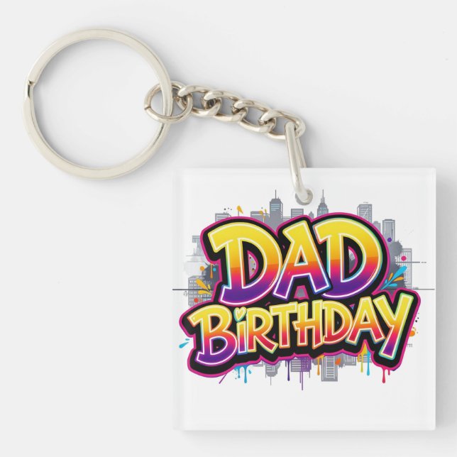 Dad Birthday Rainbow City Graffiti Keychain (Front)