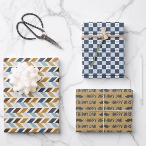 Dad Birthday Wrapping Paper Flat Sheet Set of 3