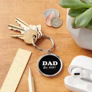 Dad black and white Custom Established date modern Keychain