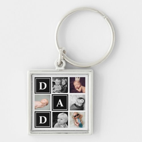 Dad Black Custom Photo Collage Keychain