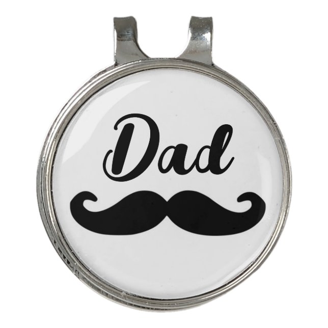Dad black handlebar moustache golf hat clip (Front)