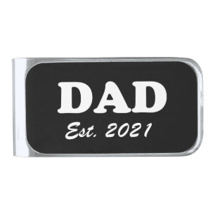 Dad black white custom established date modern silver finish money clip