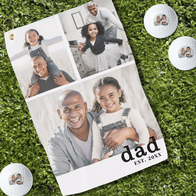 Dad Black White Photo Golf Towel (Dad Photo Collage Father Golf Towel)
