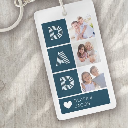 Dad Blue Heart Photos Fathers Day Keychain