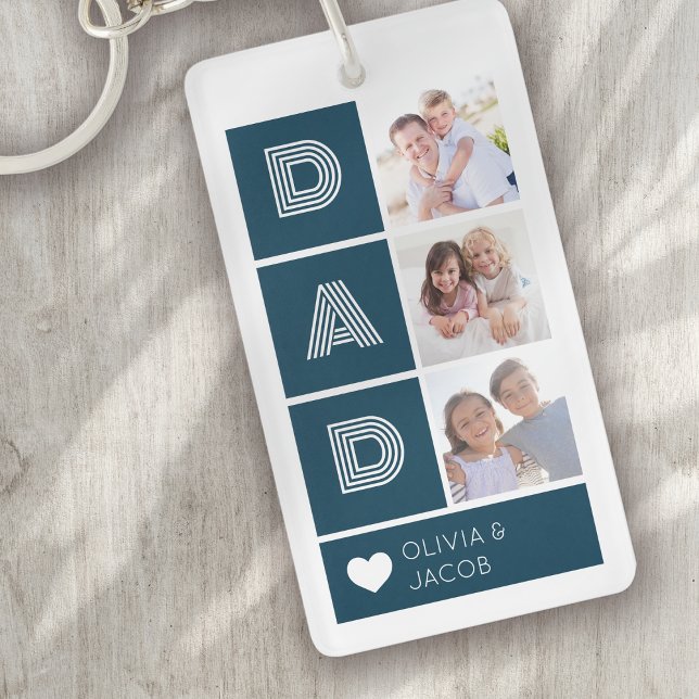 Dad Blue Heart Photos Father's Day Keychain (Creator Uploaded)