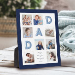 DAD Blue Letters Family Photo Collage Navy Frame<br><div class="desc">Send a beautiful personalized gift to your Father (DAD) that he'll cherish forever. Special personalized family photo collage plaque to display your own special family photos and memories. Our design features a simple 8 photo collage grid design with "DAD" letters displayed in the grid design. Each photo is framed with...</div>