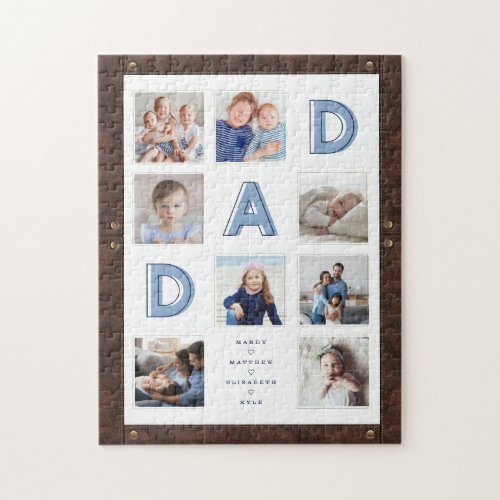 DAD Blue Letters Fathers Day Photos Leather Frame Jigsaw Puzzle