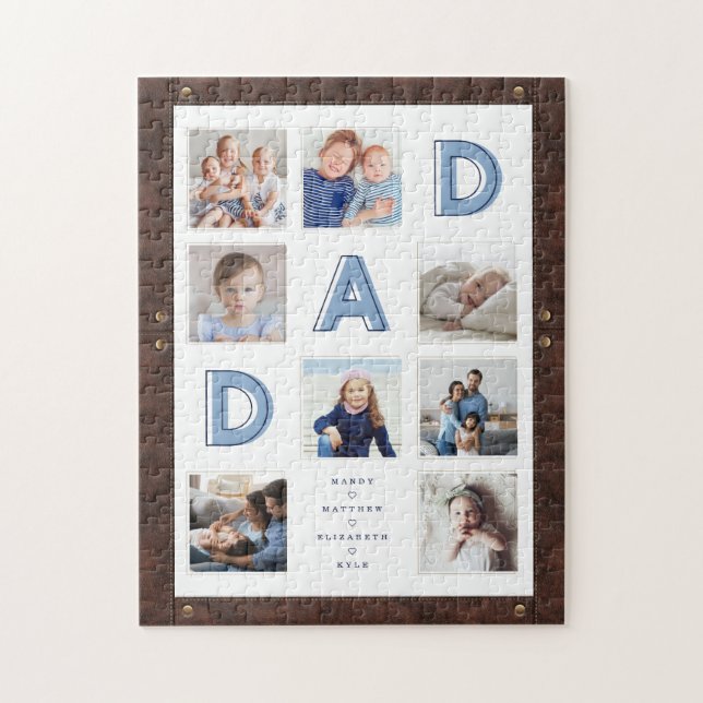 DAD Blue Letters Father's Day Photos Leather Frame Jigsaw Puzzle (Vertical)