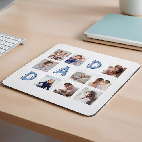 DAD Blue Letters Nine Family Photo Grid Collage Mouse Pad