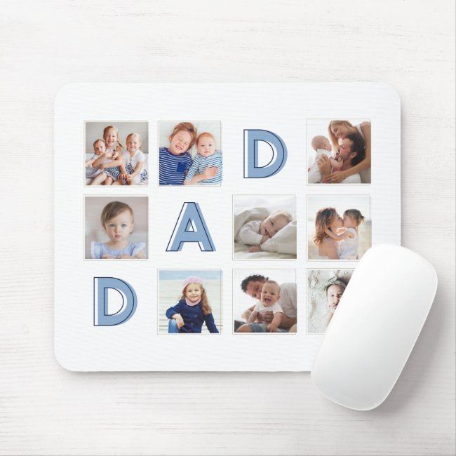 DAD Blue Letters Nine Family Photo Grid Collage Mouse Pad