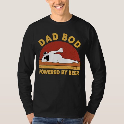 Dad Bod Powered By Beer Sunset Vintage Retro T_Shirt