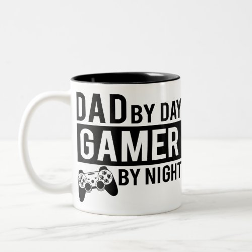 dad by day gamer by night fathers day dad gift Two_Tone coffee mug