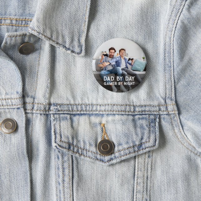 Dad By Day Gamer By Night Son And Dad Father's Day Button (In Situ)