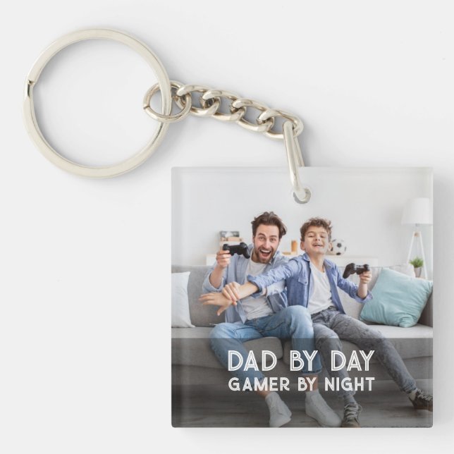 Dad By Day Gamer By Night Son And Dad Father's Day Keychain (Front)