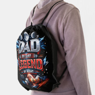 Dad By Day Legend By Night - Epic Gamer Dad Drawstring Bag
