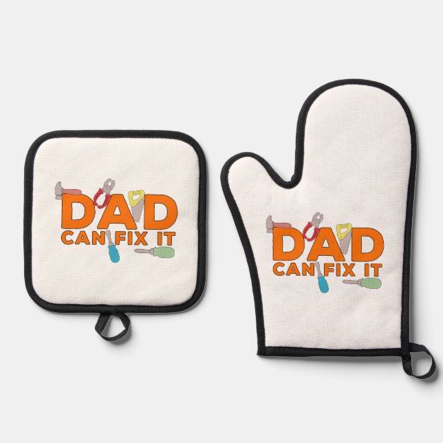 Dad Can Fix It Oven Mitt & Pot Holder Set (Front)