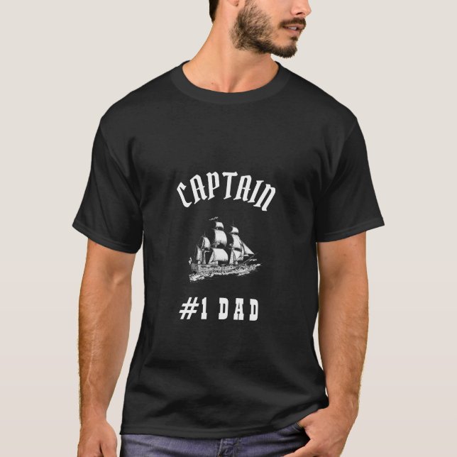 Dad Captain Modern Daddy Father Black T-Shirt (Front)