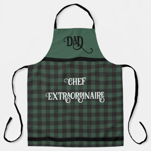 DAD Chef Extraordinaire Green Buffalo Plaid   Apron