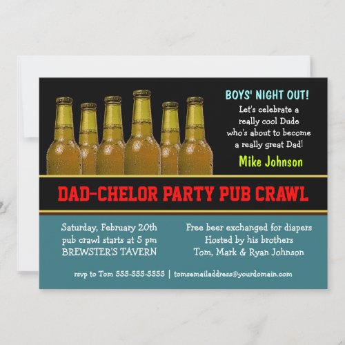 Dad_chelor Party Pub Crawl Diaper Beer Invitations