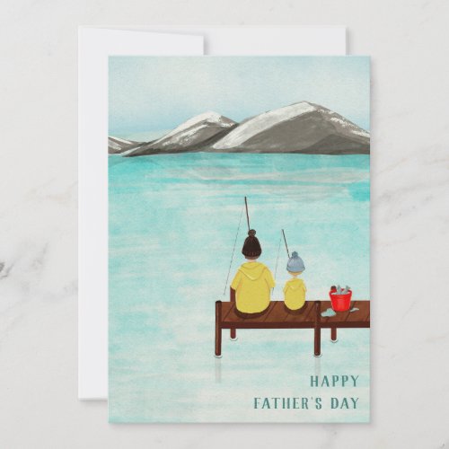 Dad  Child Fishing Illustration Fathers Day Card