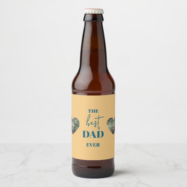 Dad & Child Photo – Heart Frame Best Dad Ever Beer Bottle Label (Front)