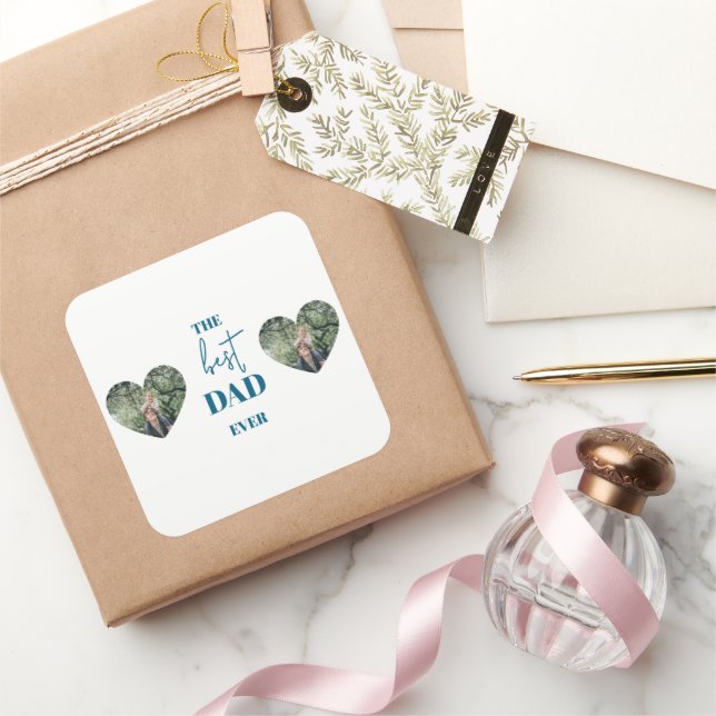 Dad & Child Photo – Heart Frame Best Dad Ever Square Sticker (Gifting)