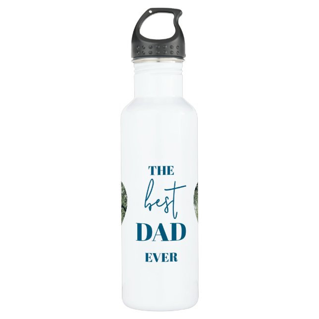 Dad & Child Photo – Heart Frame Best Dad Ever Stainless Steel Water Bottle (Front)