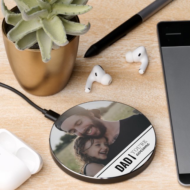 Dad & Child Photo You're Awesome Father's Day Wireless Charger (Desk 2)