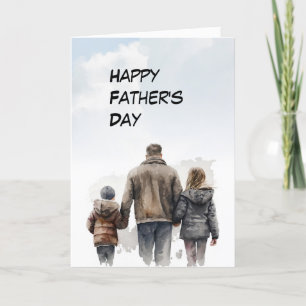 Dad & Children walking together Father's Day card