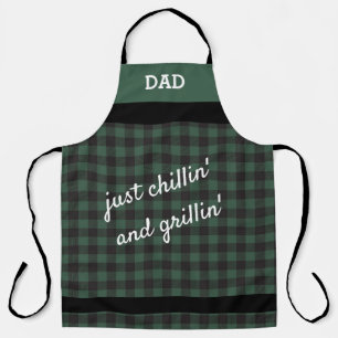 Dad - Chillin' and Grillin' Green Buffalo Plaid Apron