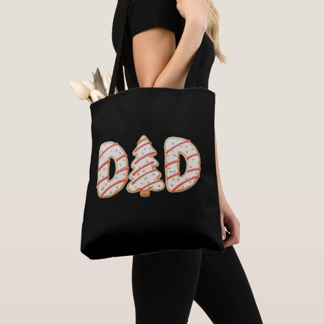 Dad Christmas Tree Cake Matching Family Holiday Tote Bag (Close Up)