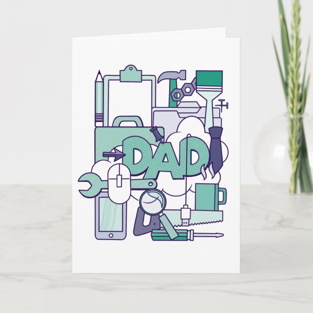 Dad collage with tools tech coffee birthday card (Front)