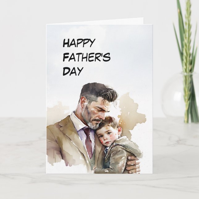 Dad comforts young Son Father's Day card (Front)