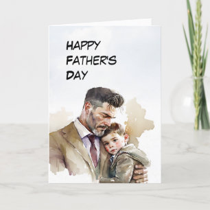 Dad comforts young Son Father's Day card