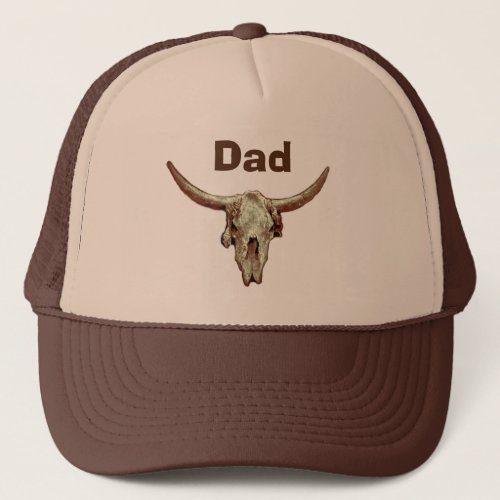 Dad Cow Skull Brown Fathers Day Western Rustic Trucker Hat