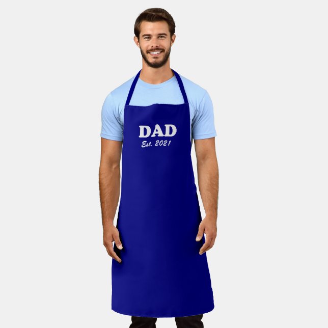 Dad Custom Est date cobalt blue Modern grill bbq Apron (Worn)
