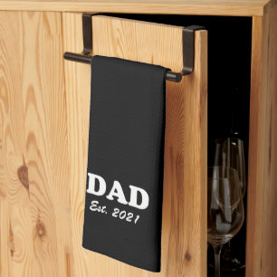 Dad, Custom Est date Father's Day black and white Kitchen Towel
