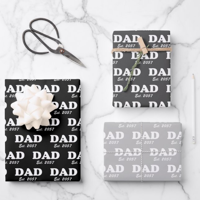 Dad Custom Est date modern typography black grey Wrapping Paper Sheets (Front)