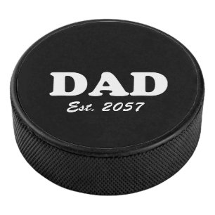 Dad custom est date modern typography black hockey puck