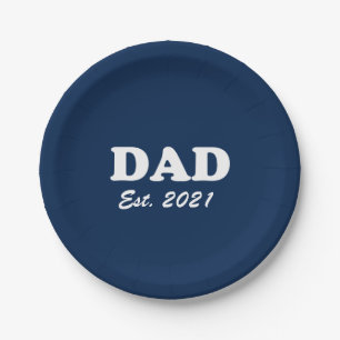 Dad Custom Est date navy blue white Father's Day Paper Plates