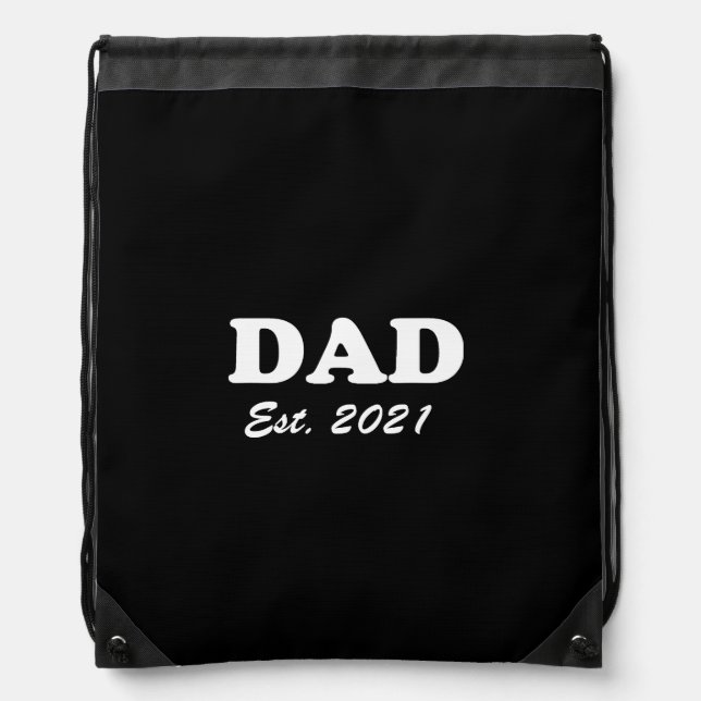 Dad Custom established date black & white modern Drawstring Bag (Front)