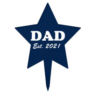 Dad Custom Established date navy blue star modern Cake Topper
