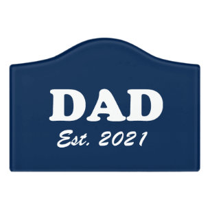 Dad custom established date navy blue white modern door sign